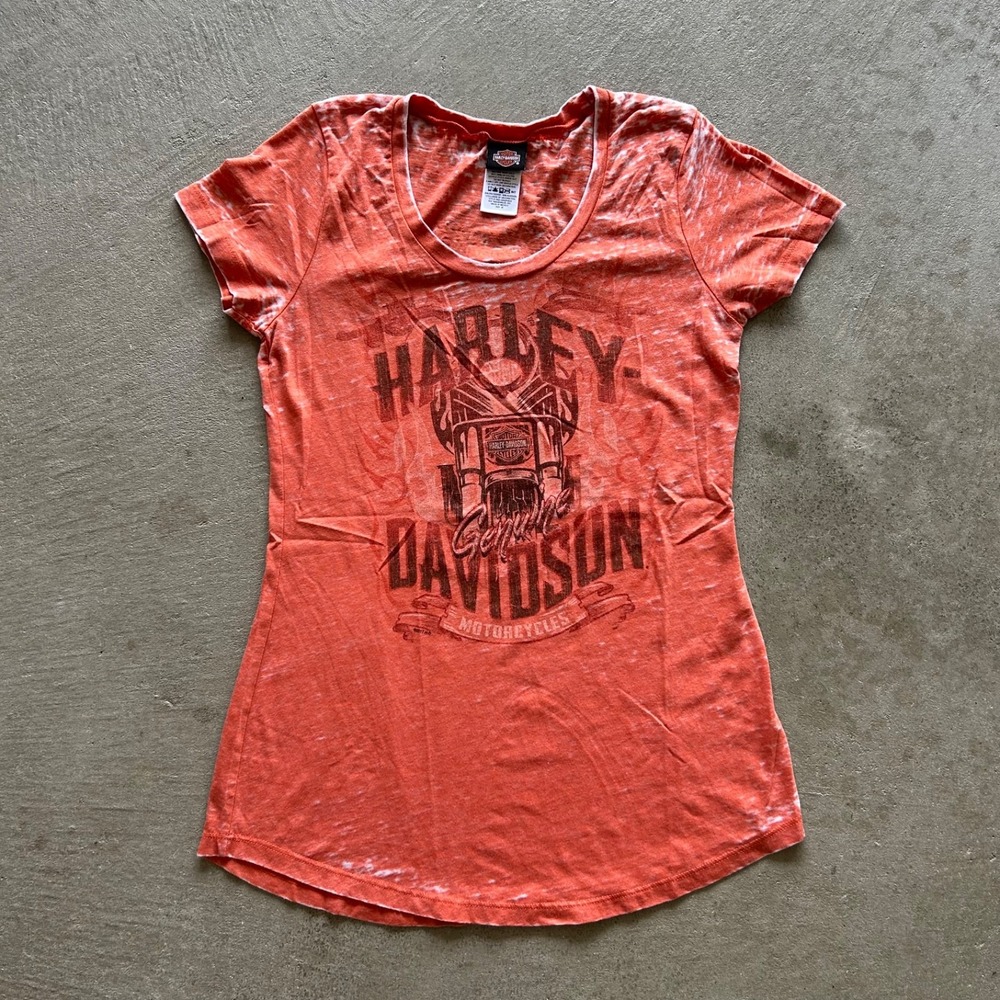 Vintage Harley Davidson Shirt Womens Medium Orange Y2K Wings Grand Rapids Mi